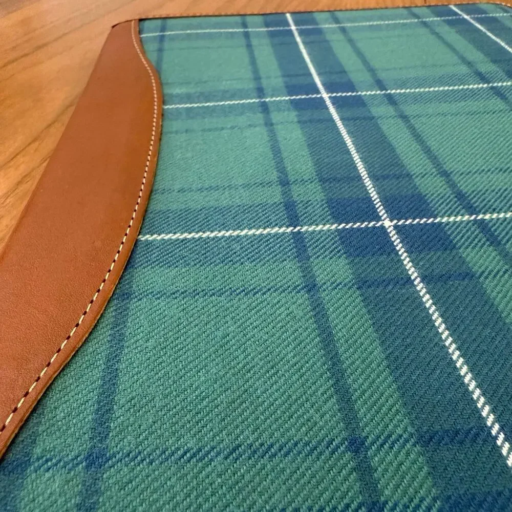 Vintage Laura Ashley Planner Plaid Fabric Leather Binding Zip Padfolio 13 x 10